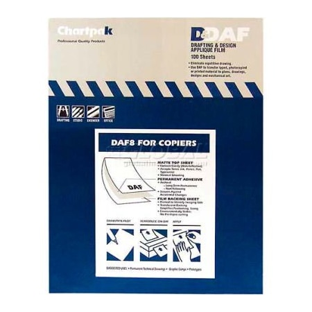 Chartpak Chartpak Applique Drafting Film, DAF8, Permanent, 11"L X 8-1/2"W, 100/Box DAF8